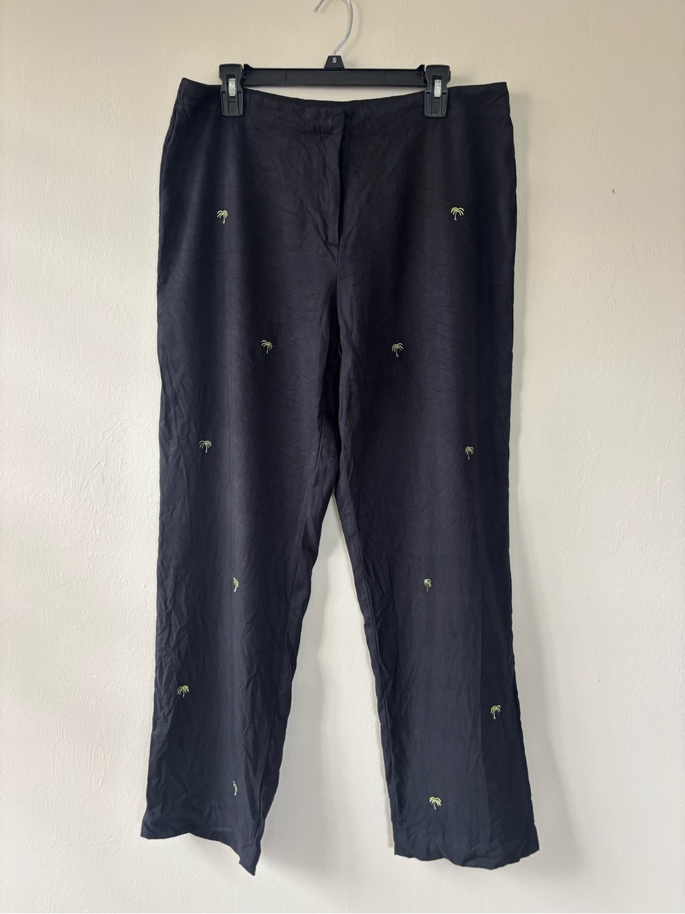 Rum Runner Women’s Size 14 Pants 100% Silk Palm Tree Black
